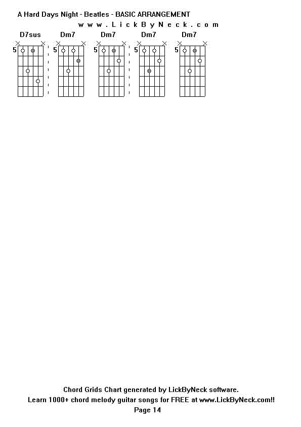 Chord Grids Chart of chord melody fingerstyle guitar song-A Hard Days Night - Beatles - BASIC ARRANGEMENT,generated by LickByNeck software.